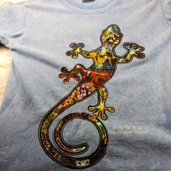 Yacht Club Cotton Tee Women's Small. Aruba Colorful Iguana Graphic/Faded Blue. - Picture 8 of 11
